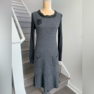 Multiple Threads Reincarnated Clothing Gray Long Sleeve Sweater Wool Knit Dress